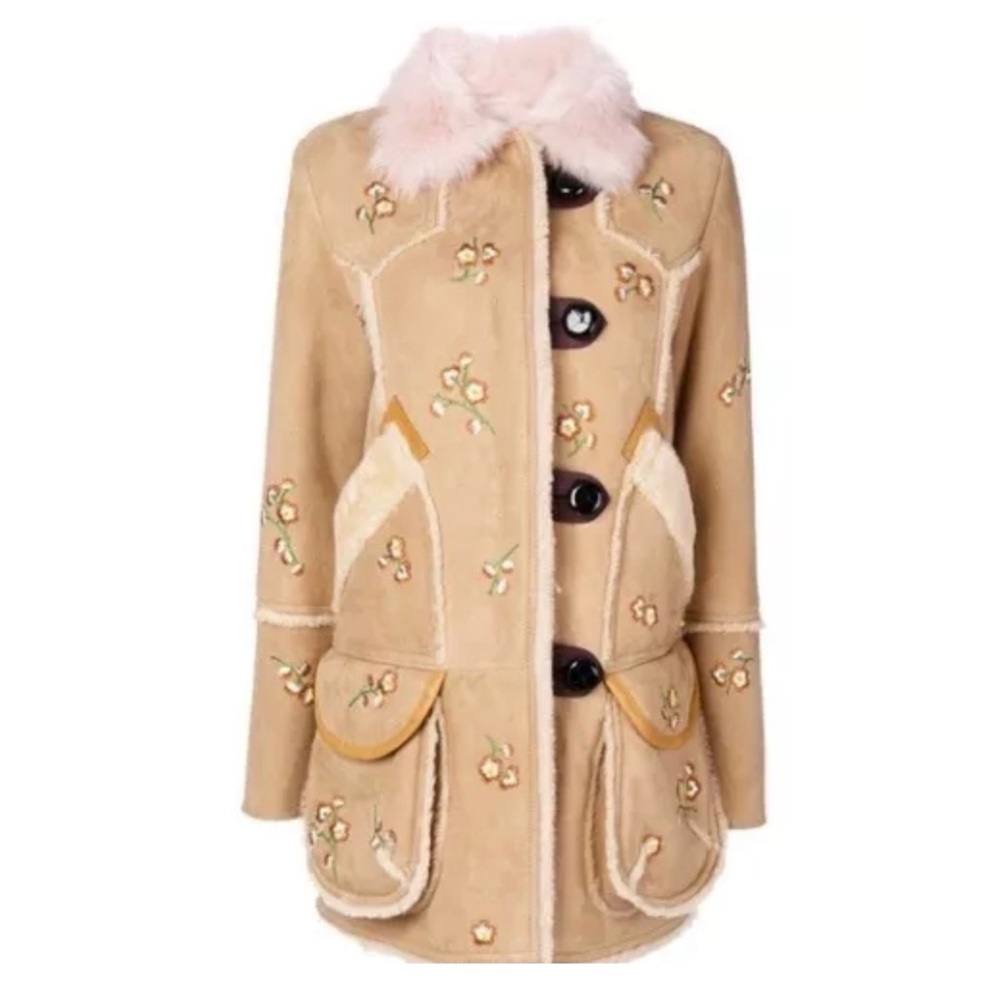 Coach Shearling Drifter Coat Floral Embroidered Runway  EUC